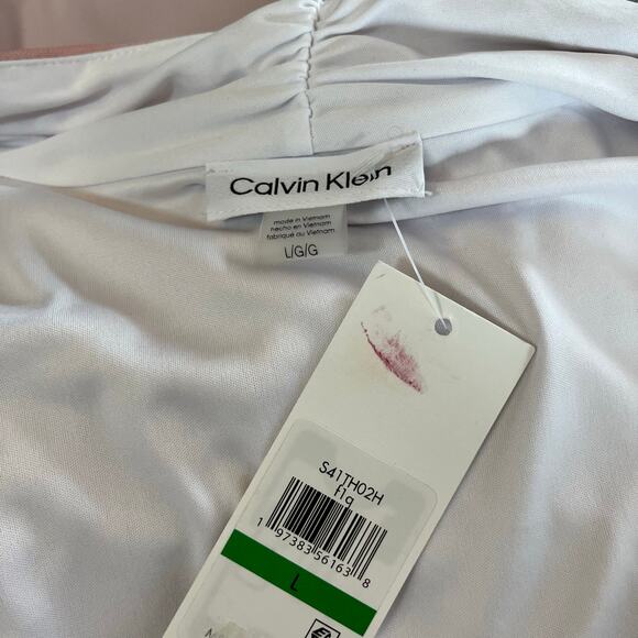 Calvin Klein Pink Chiffon Gathered Sleeveless Faux Wrap V-Neck Top Large NWT - Picture 4 of 13